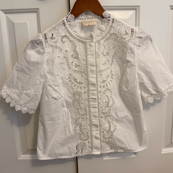 Sezane Eponine Ecru Eyelet Lace Shirt Size 34 FR / 2 US - Picture 4 of 16